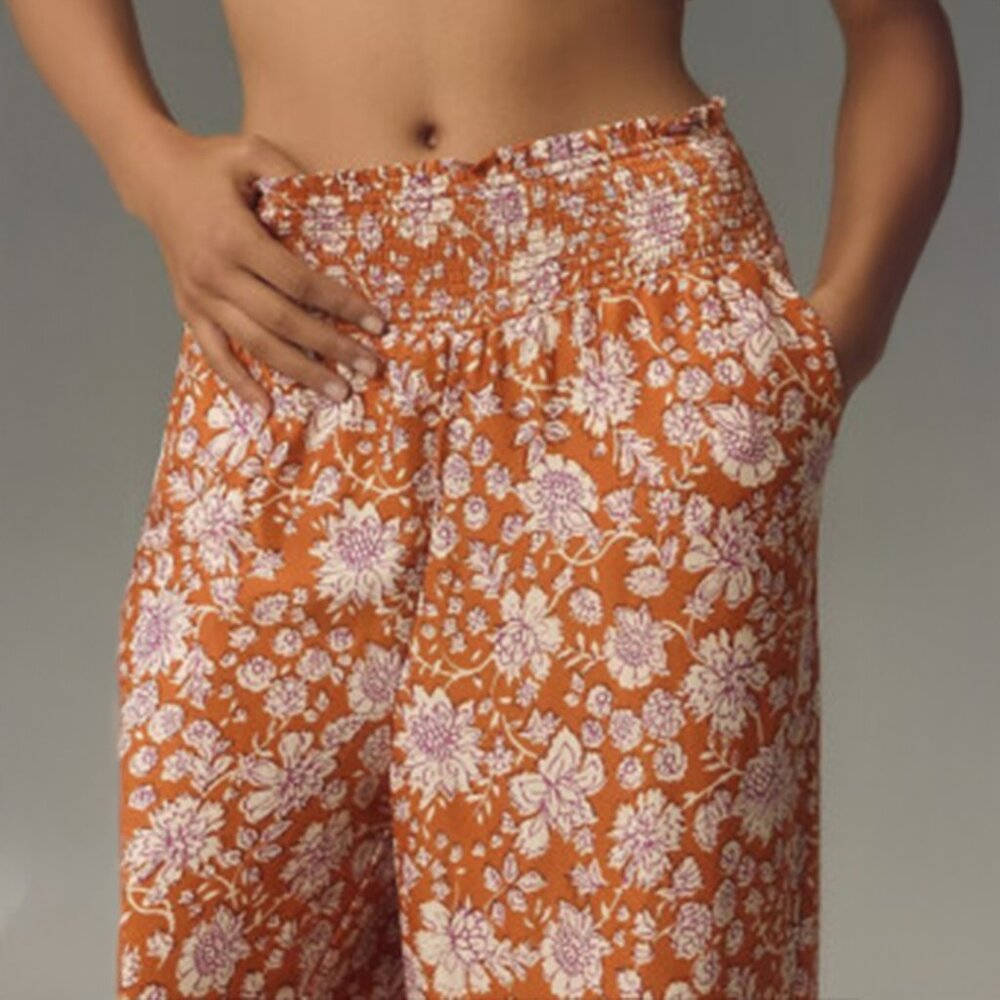 Anthropologie Petite Smocked Wide-leg Pants - Picture 2 of 6